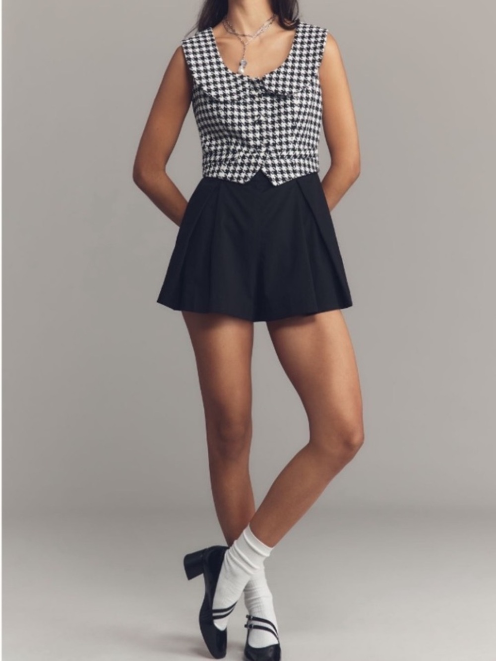 Maeve Black and White Houndstooth Romper